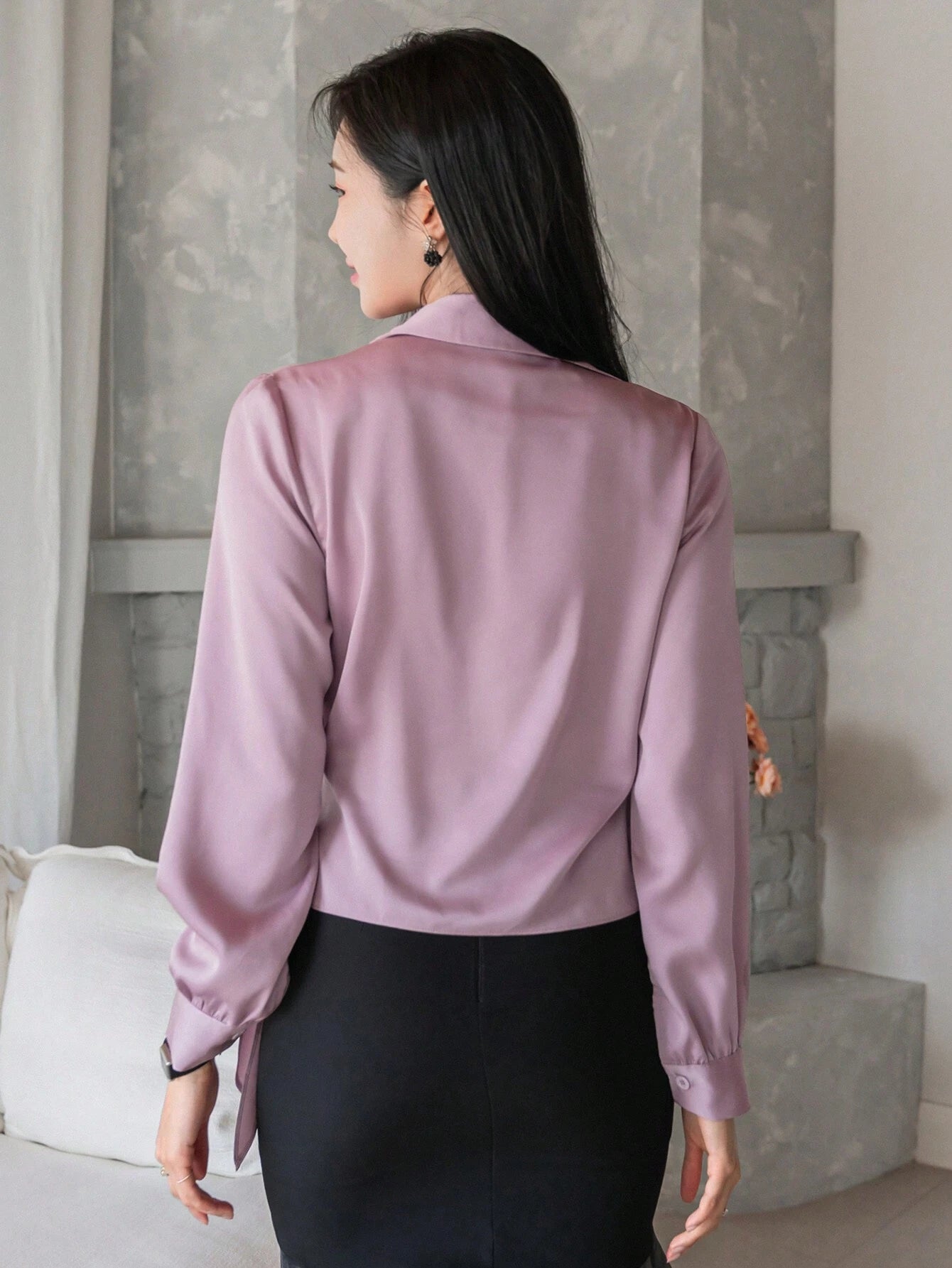 SHEIN - DAZY Camisa de manga larga de unicolor para mujer