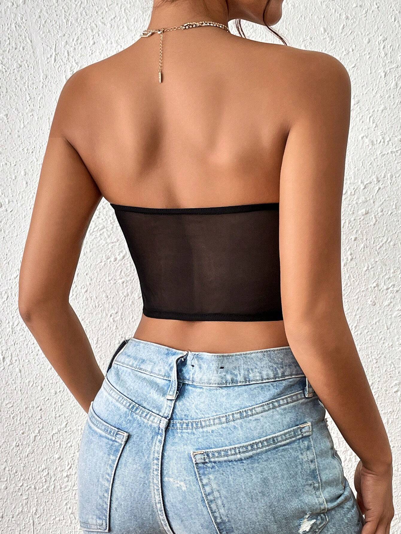 SHEIN BAE Top bandeau ribete en abanico con encaje