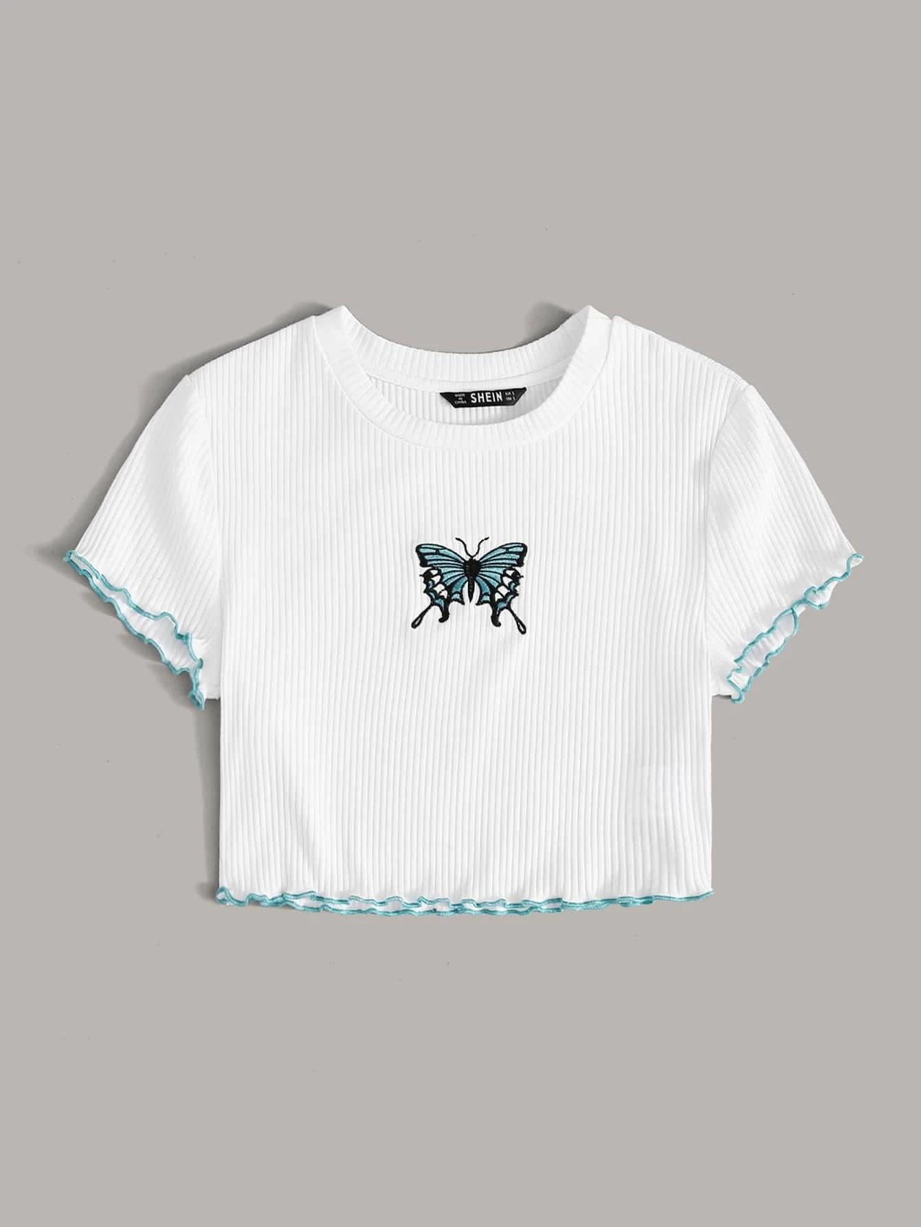 SHEIN EZwear Top corto con bordado de mariposa