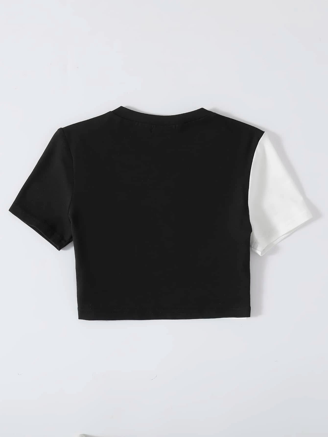 SHEIN - EZwear Camiseta crop de dos tonos