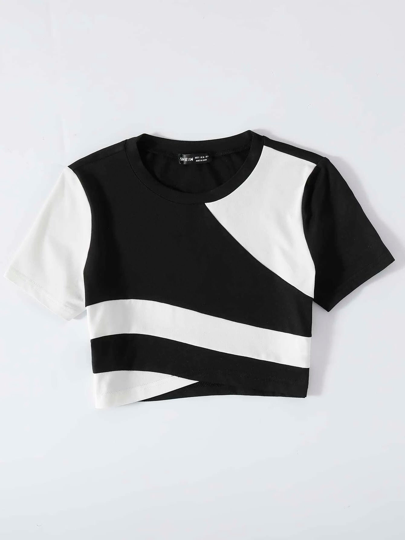 SHEIN - EZwear Camiseta crop de dos tonos