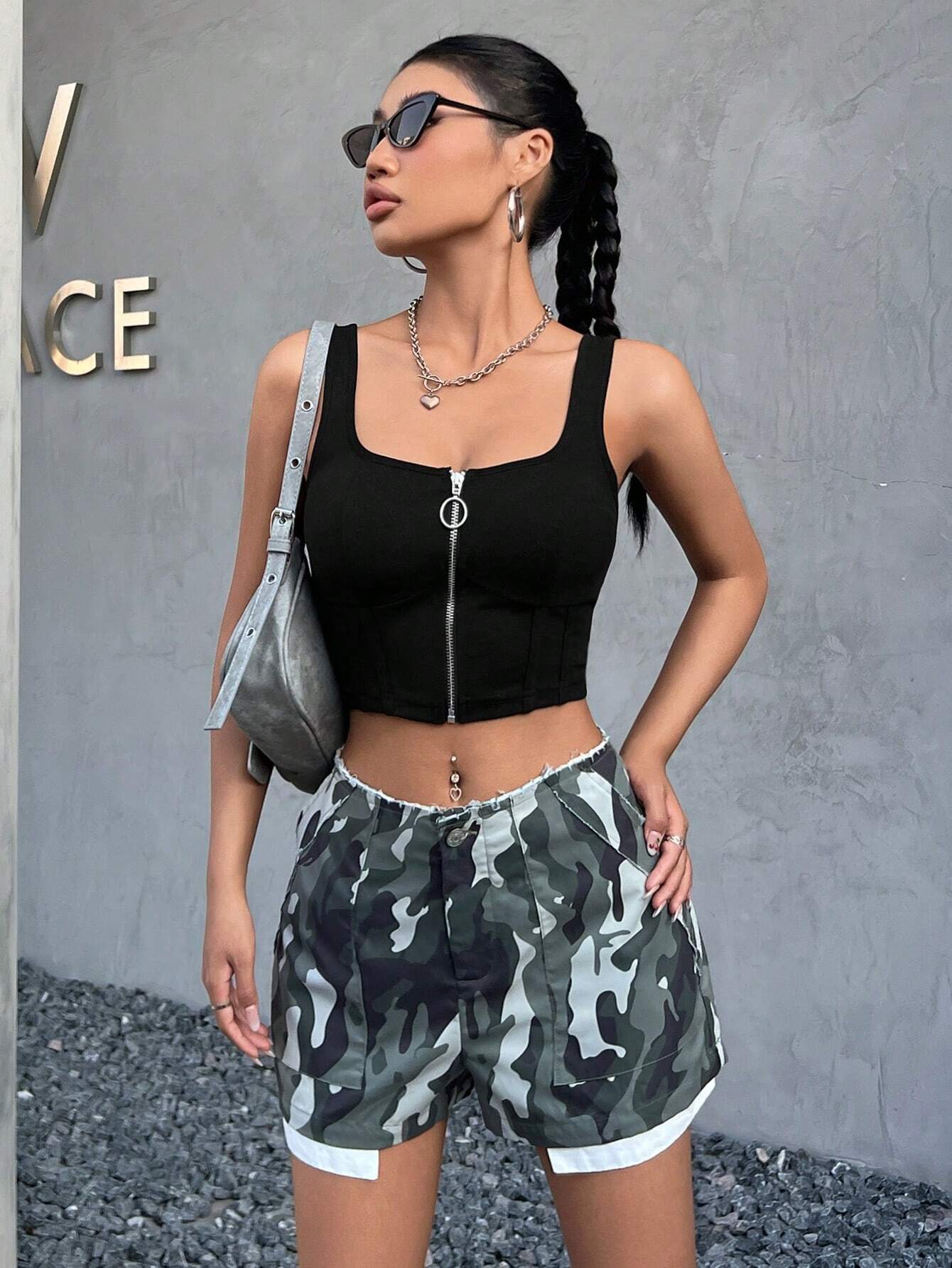 SHEIN - EZwear Top tank crop con cremallera