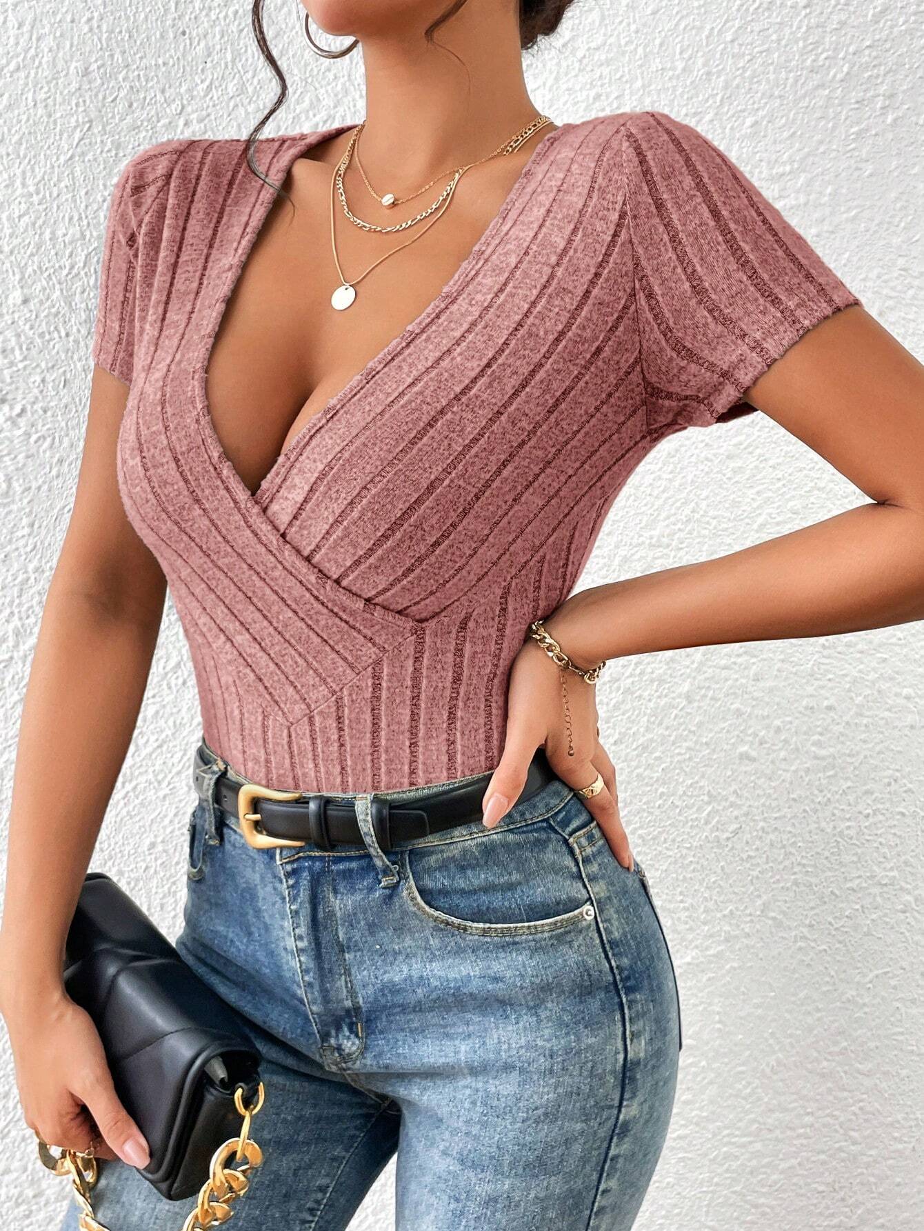 SHEIN - Essnce Camiseta de cuello cruzado