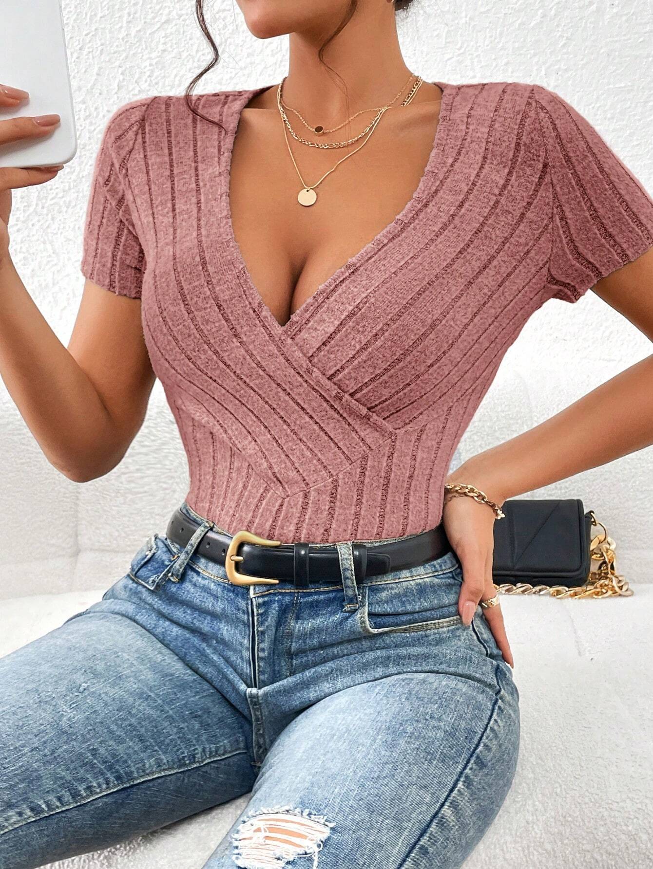 SHEIN - Essnce Camiseta de cuello cruzado