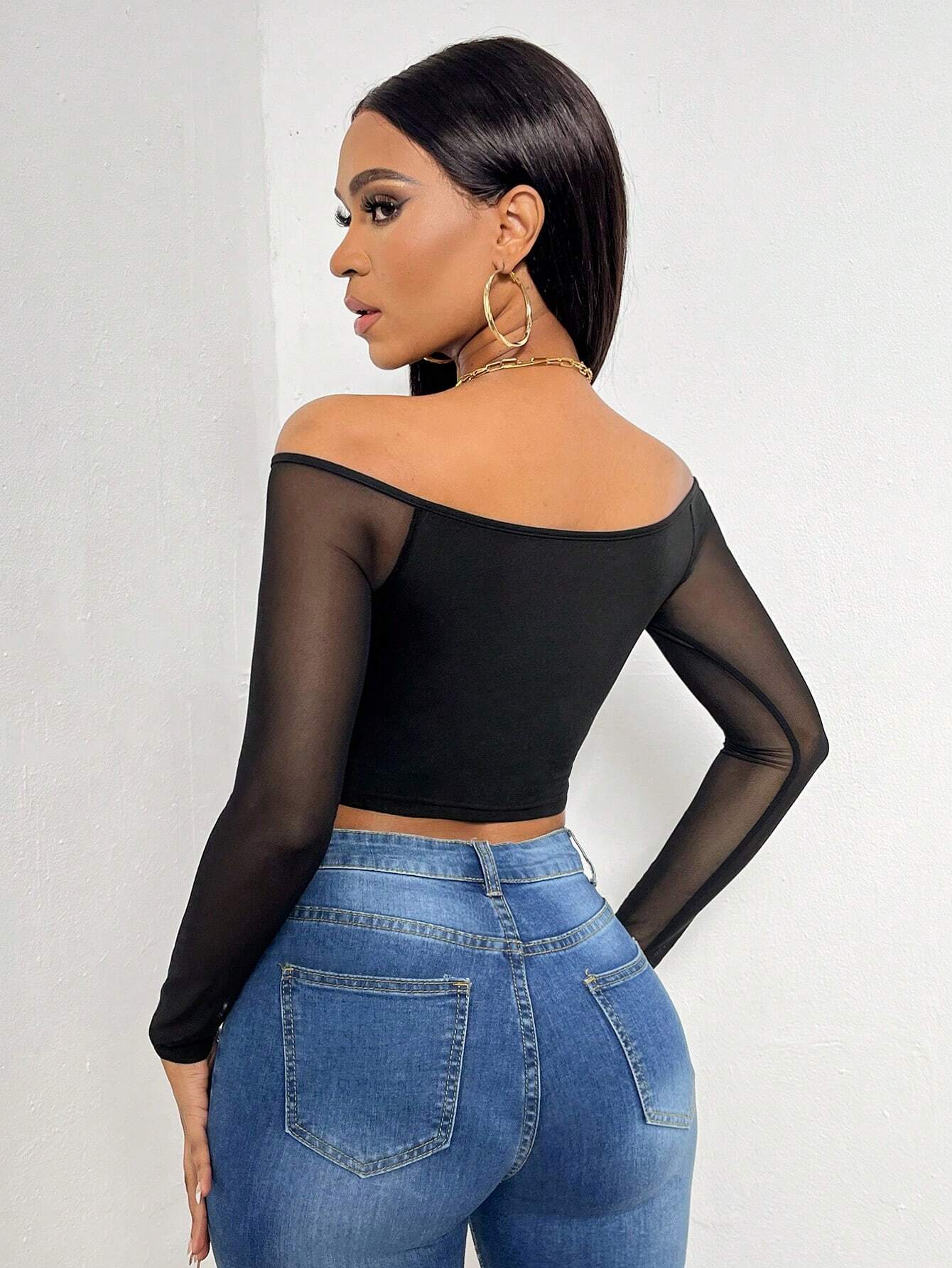 SHEIN Essnce Top crop de hombros descubiertos con abertura delantera