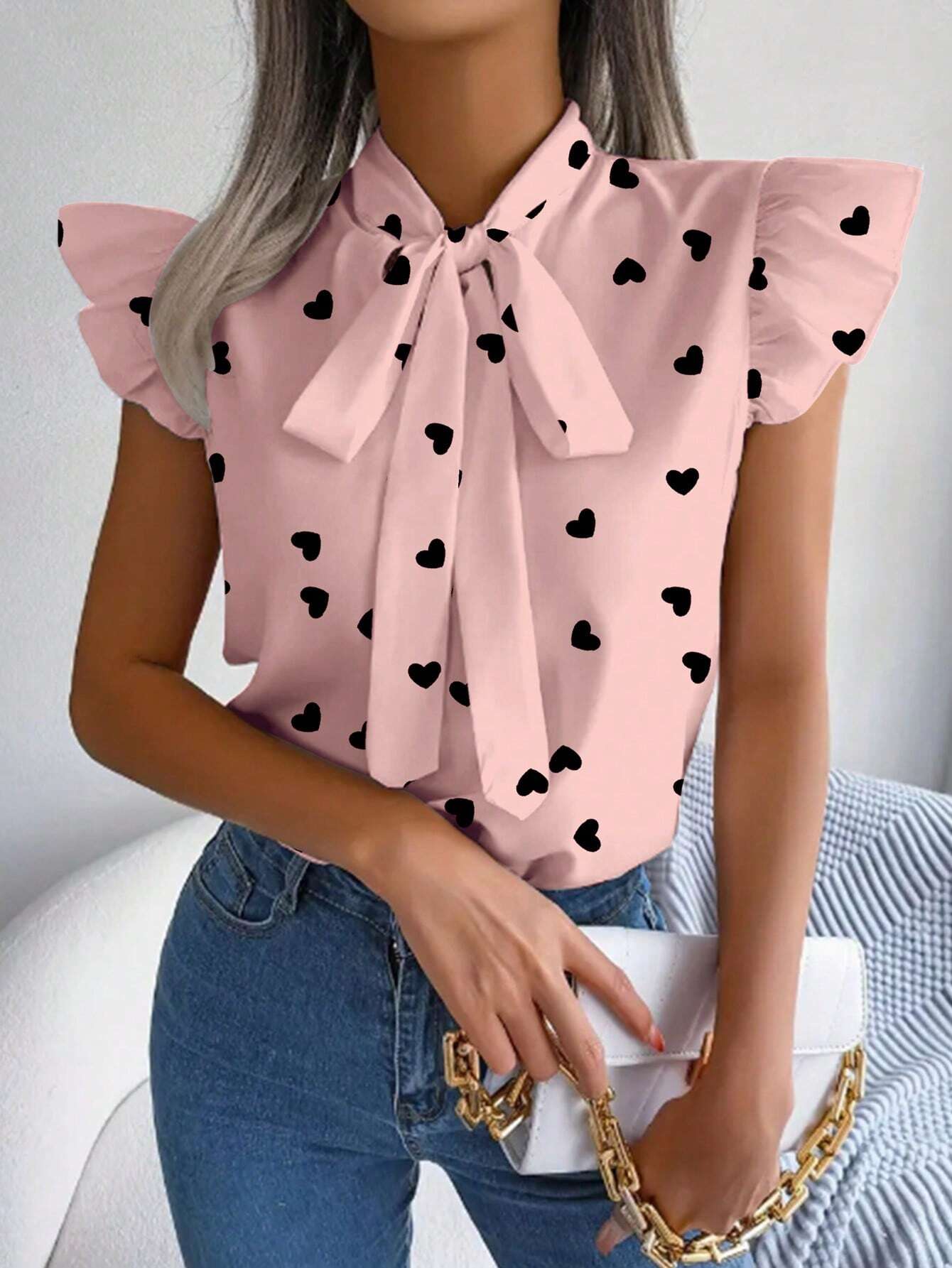 SHEIN - Frenchy Camisa De Mujer Con Estampado De Corazones