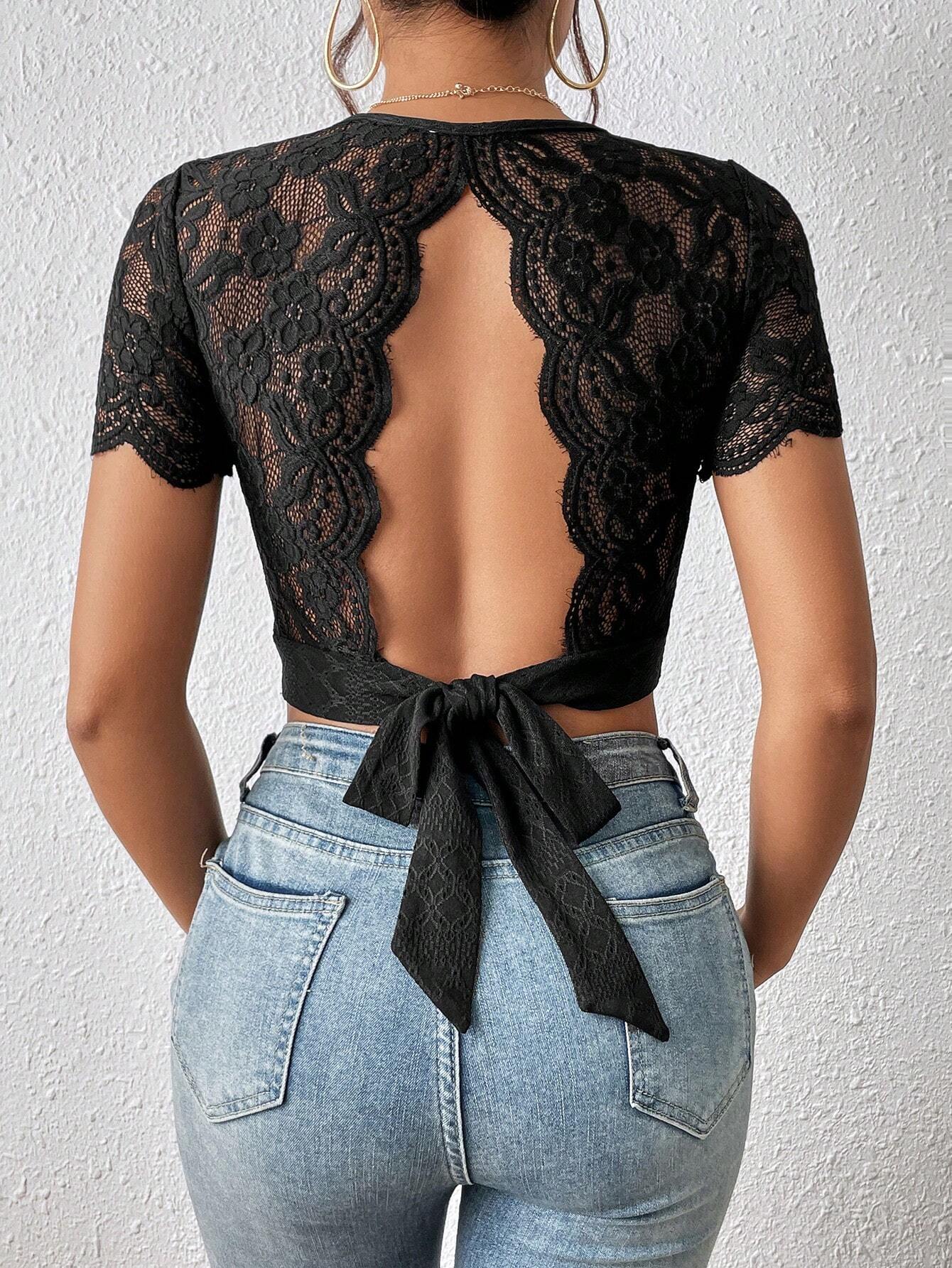 SHEIN - Frenchy Top con encaje en contraste