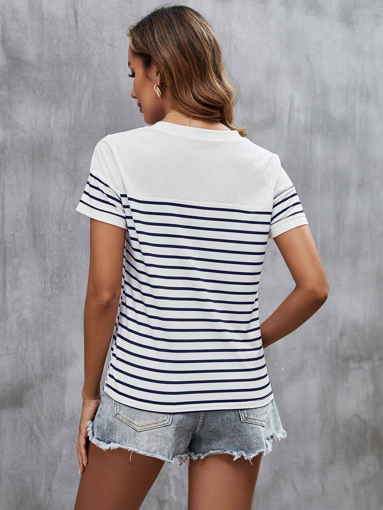 SHEIN - LUNE Camiseta con estampado de rayas