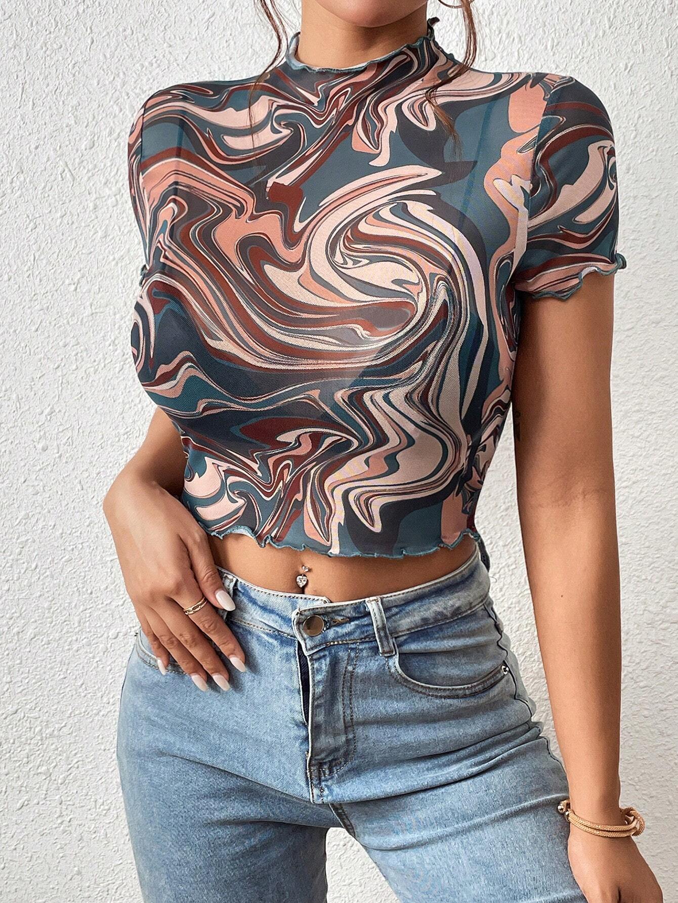 SHEIN-Top con estampado de mármol de cuello alto/ MUJER