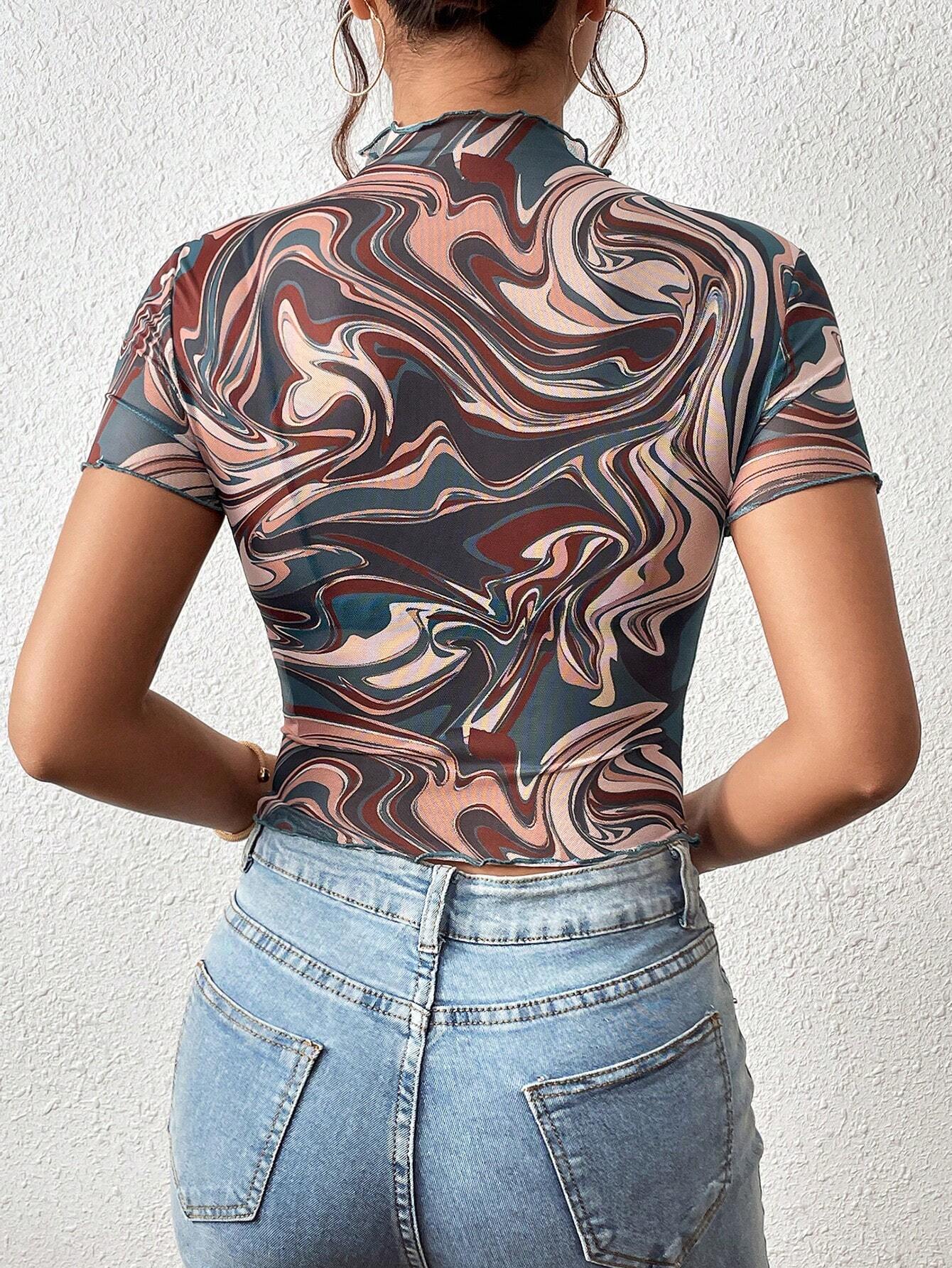 SHEIN-Top con estampado de mármol de cuello alto/ MUJER