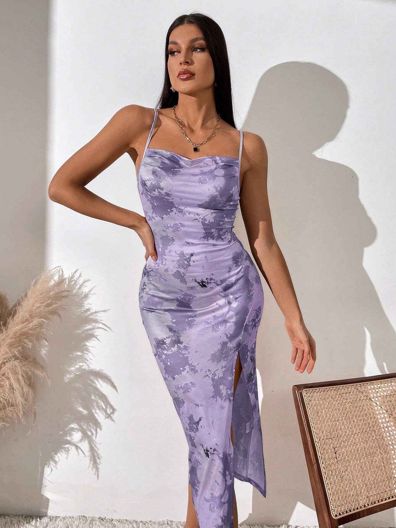SHEIN - Privé Vestido de tirantes con estampado de tie