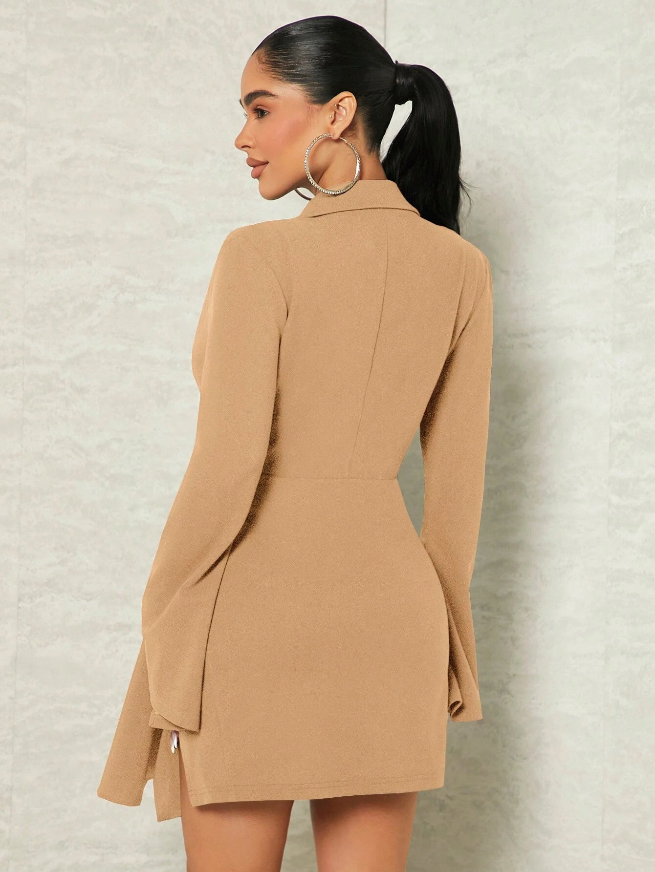 SHEIN - Vestido Plisado Con Solapa Y Cuello Plegable