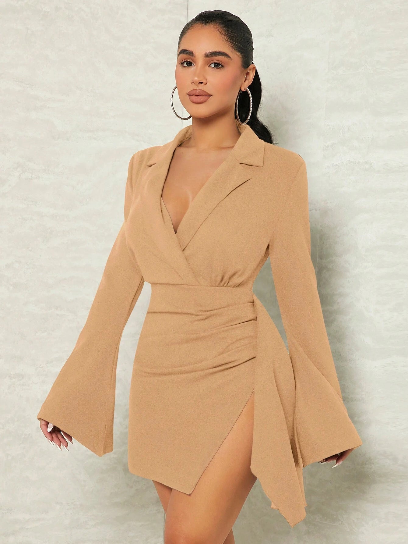 SHEIN - Vestido Plisado Con Solapa Y Cuello Plegable