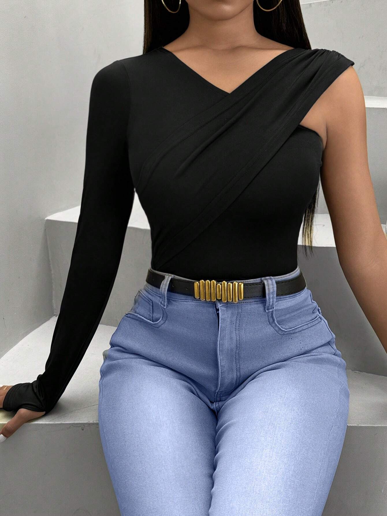 SHEIN - Slayr Camiseta De Señora Entallada Con Cuello En V