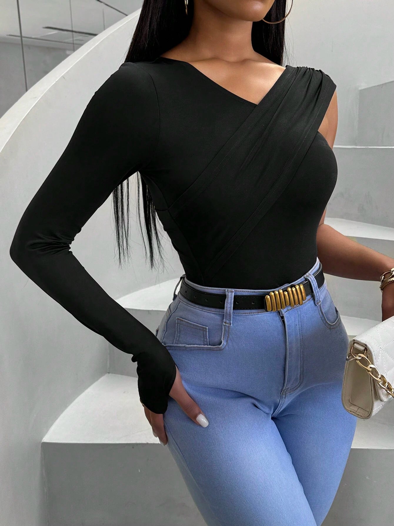 SHEIN - Slayr Camiseta De Señora Entallada Con Cuello En V