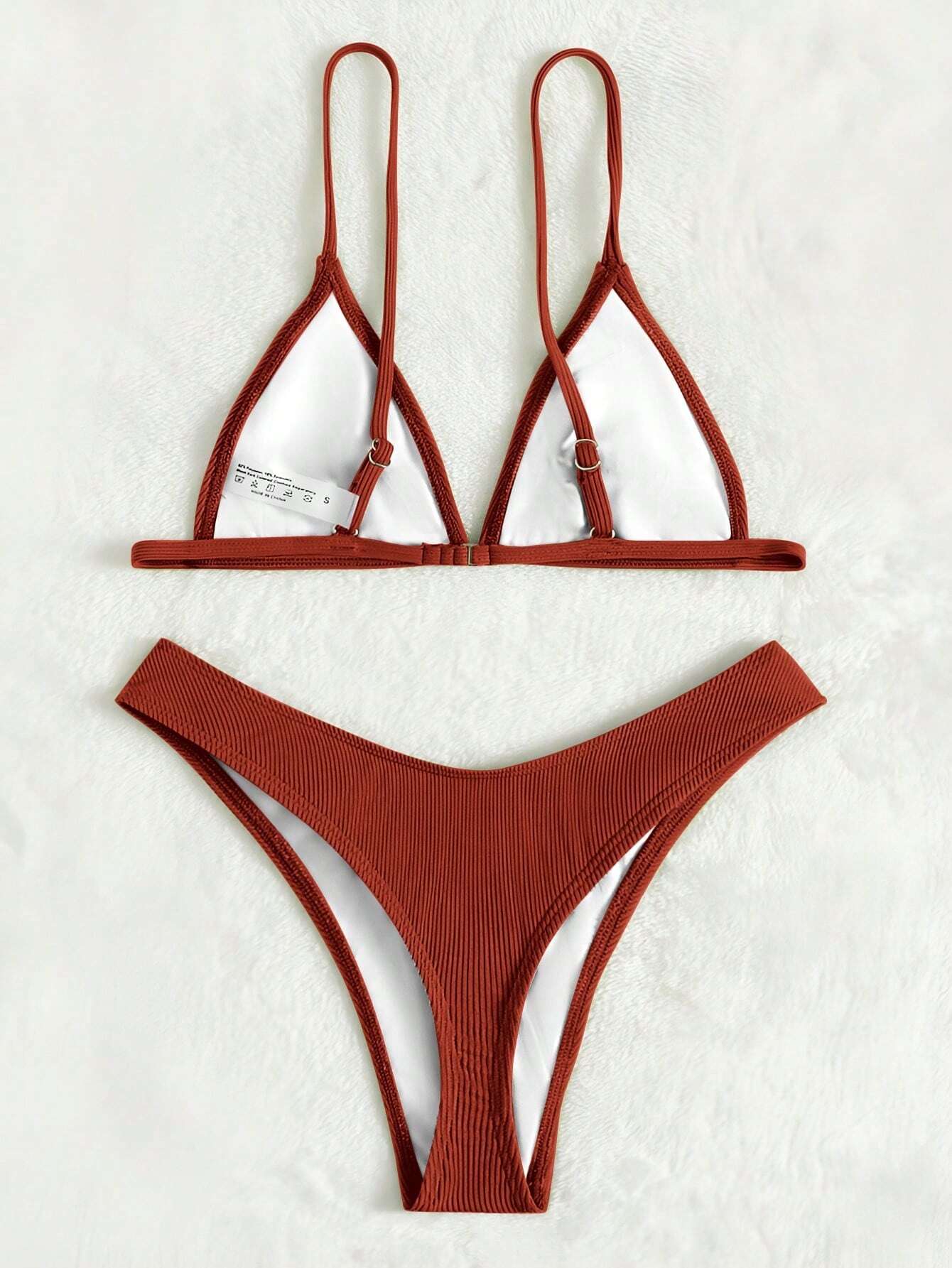 SHEIN- Bañador bikini de canalé triángulo corte alto/ MUJER