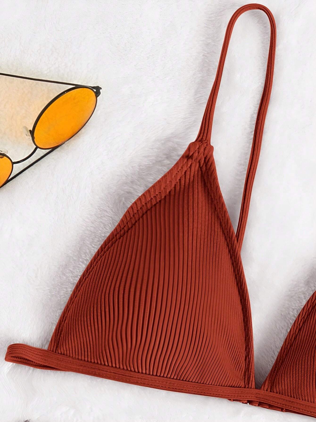 SHEIN- Bañador bikini de canalé triángulo corte alto/ MUJER