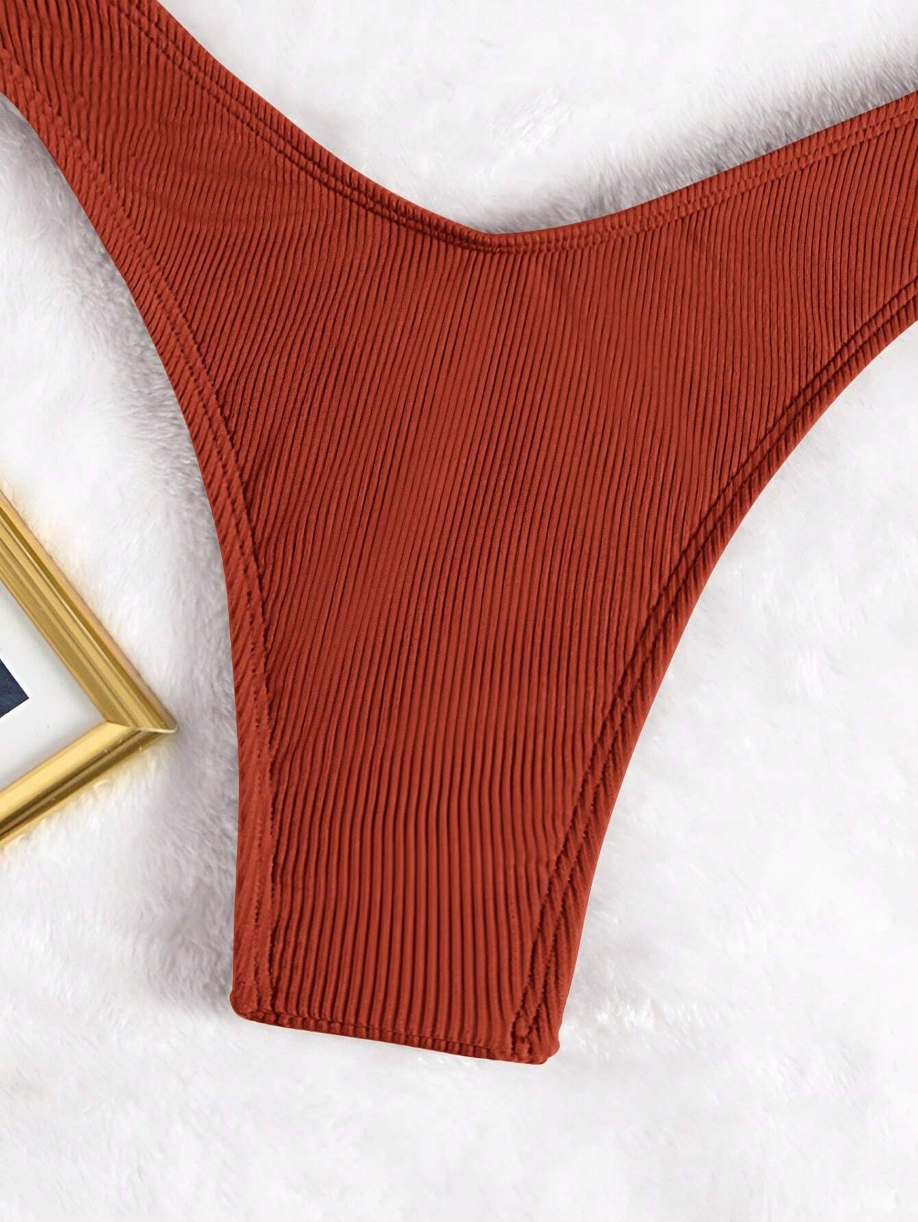SHEIN- Bañador bikini de canalé triángulo corte alto/ MUJER