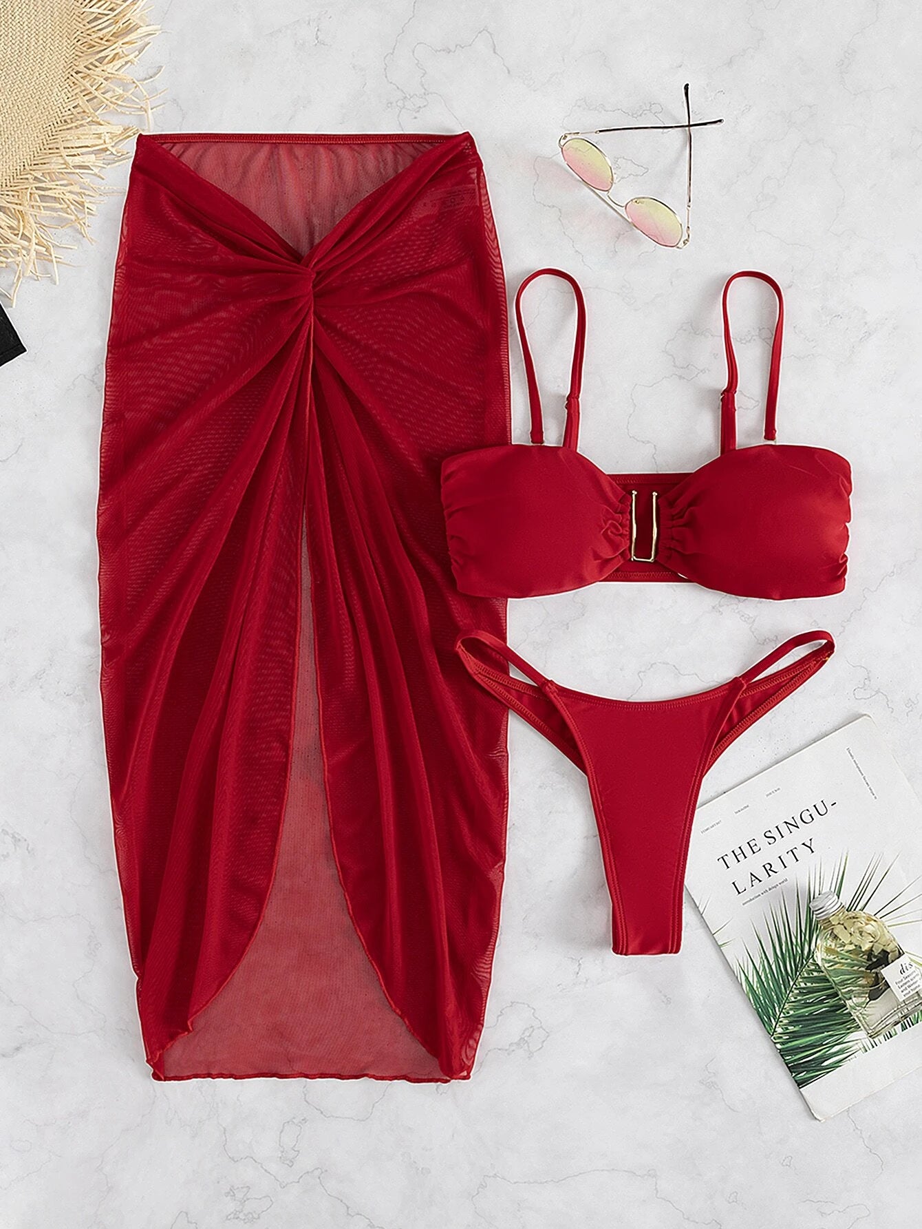 SHEIN Swim Conjunto de 3 bikinis sólidos con alambre