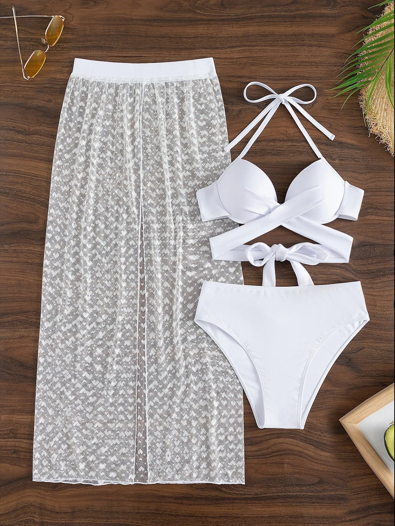 SHEIN Swim Conjunto de bikini con lazo cruzado y espalda descubierta