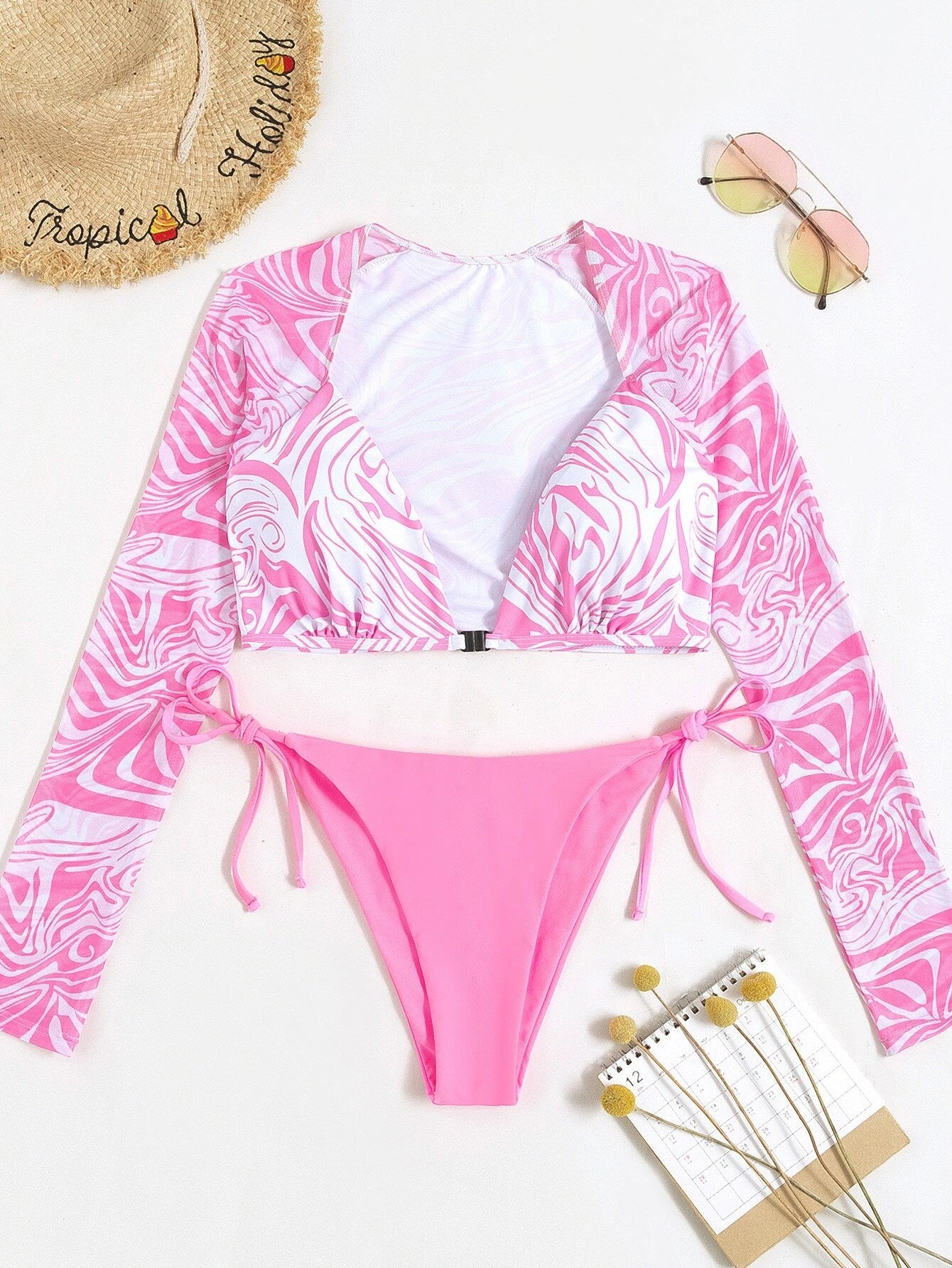 SHEIN Swim Conjunto de bikini de 2 piezas con parte superior de manga larga