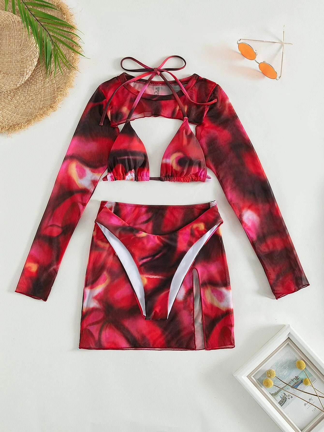 SHEIN Swim Conjunto de bikini triangular halter de verano