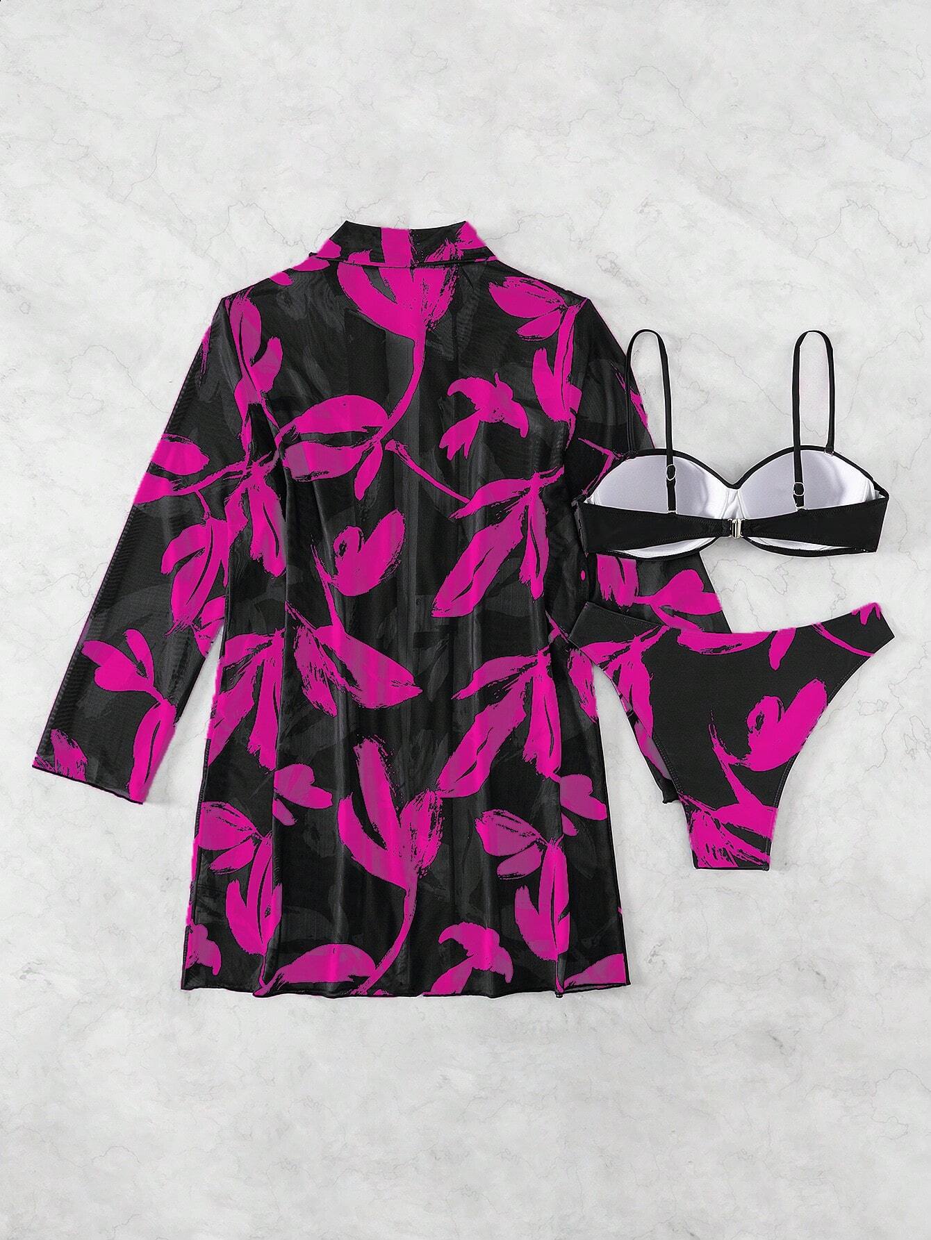 SHEIN Swim Vcay Conjunto de bikini de dos piezas estampado para mujer de verano