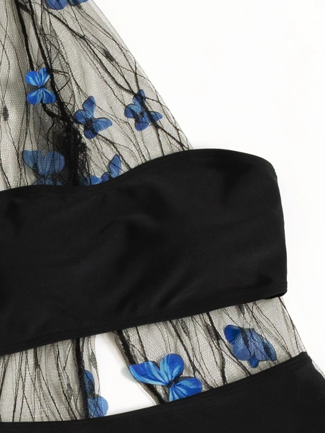 SHEIN VCAY Conjunto de bikini de malla transparente con apliques de mariposa