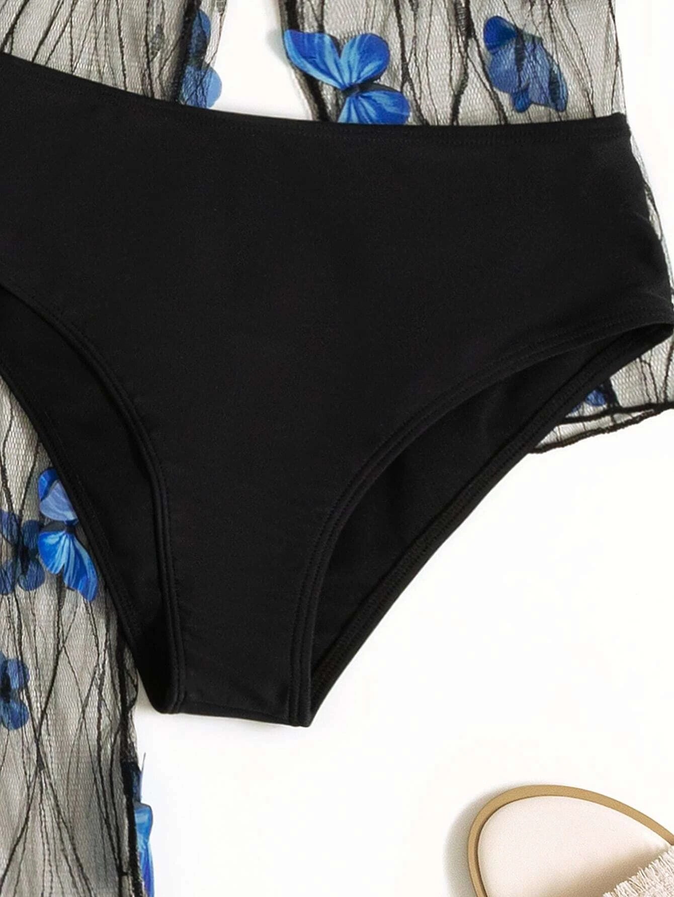 SHEIN VCAY Conjunto de bikini de malla transparente con apliques de mariposa