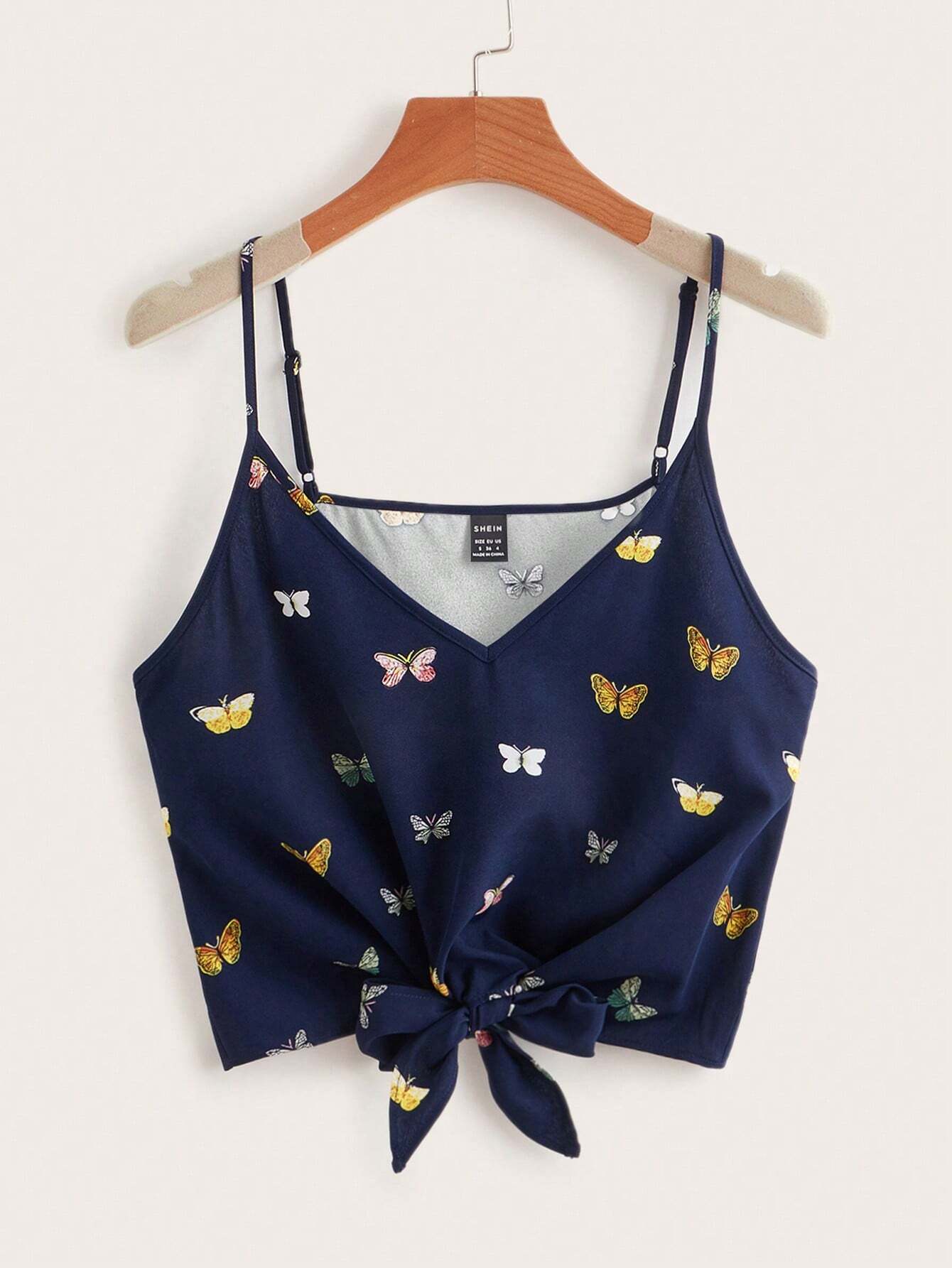 SHEIN VCAY Top Corto De Cami Con Estampado De Mariposas