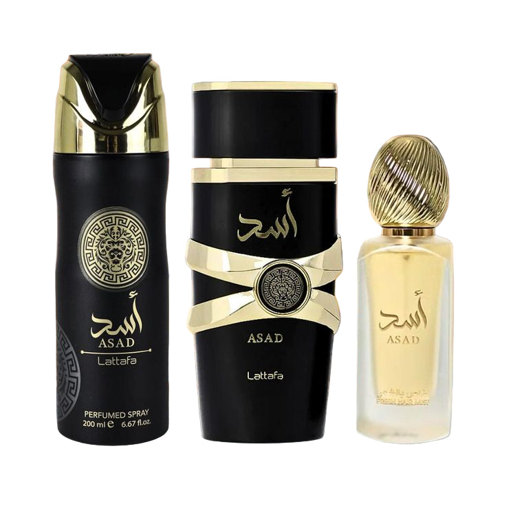 LATTAFA- Set Asad 3 Pcs Gift With 3.4 Oz Edp
+ 6.7 Oz Deo + 1.7 Oz Hairmis