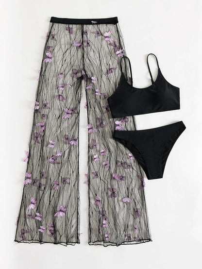 SHEIN - 3 paquetes de bikini sólido de playa y pantalones de cobertura
