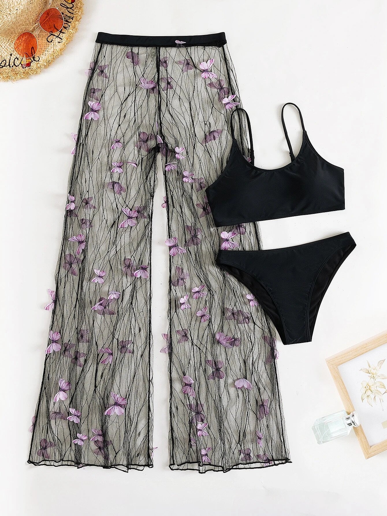 SHEIN - 3 paquetes de bikini sólido de playa y pantalones de cobertura