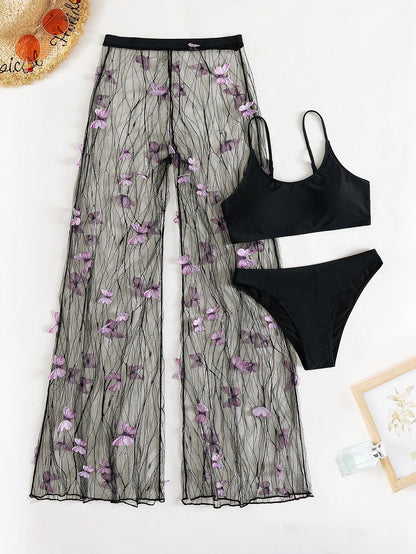 SHEIN - 3 paquetes de bikini sólido de playa y pantalones de cobertura