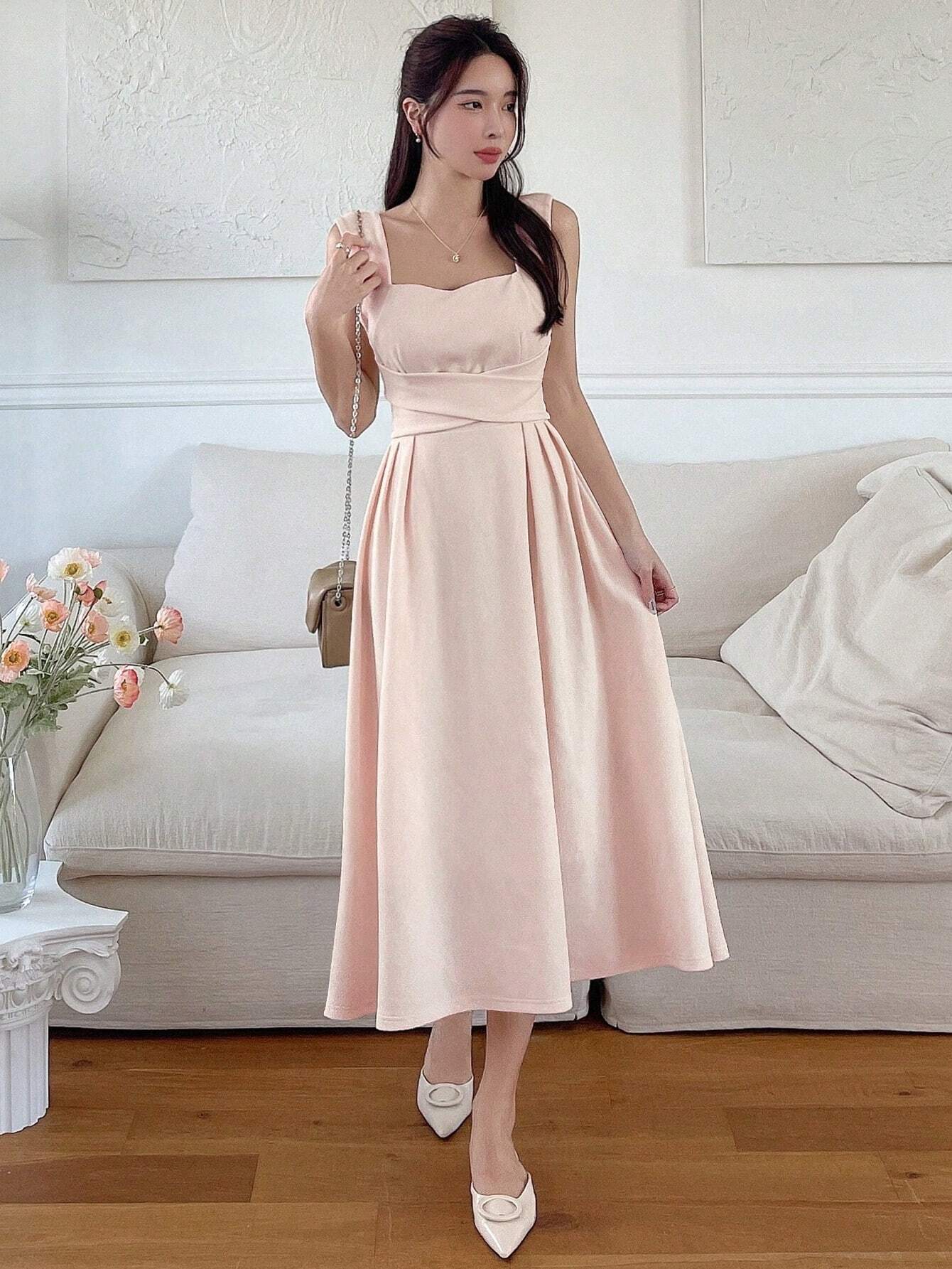 SHEIN - Vestido De Verano Elegante Y Versátil De Satén Con Lazo / MUJER