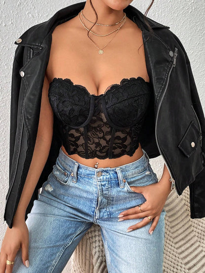 SHEIN BAE Top bandeau ribete en abanico con encaje