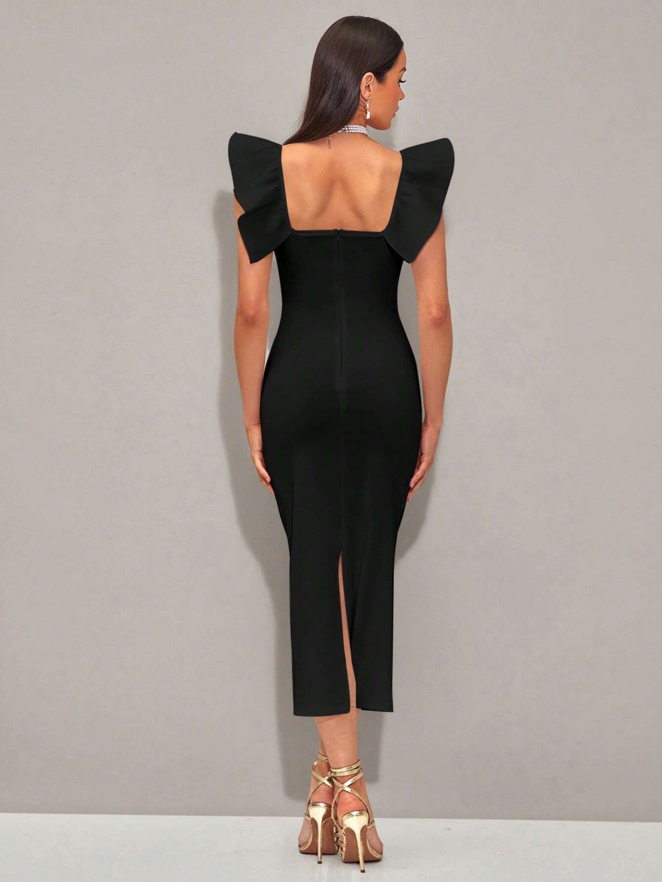SHEIN - BAE Vestido girante delantero ribete con fruncido