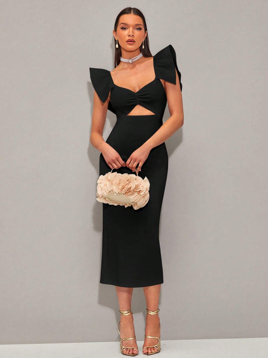 SHEIN - BAE Vestido girante delantero ribete con fruncido