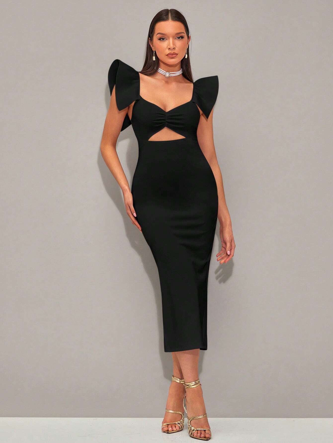 SHEIN - BAE Vestido girante delantero ribete con fruncido