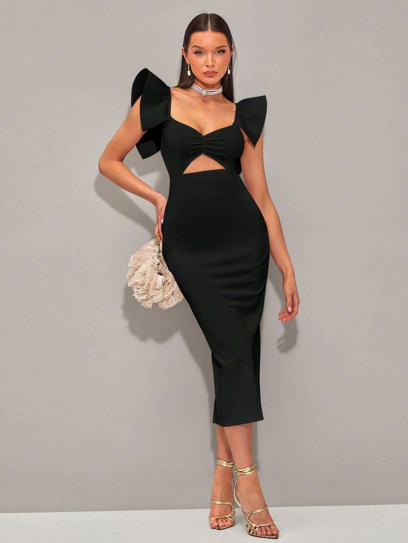 SHEIN - BAE Vestido girante delantero ribete con fruncido