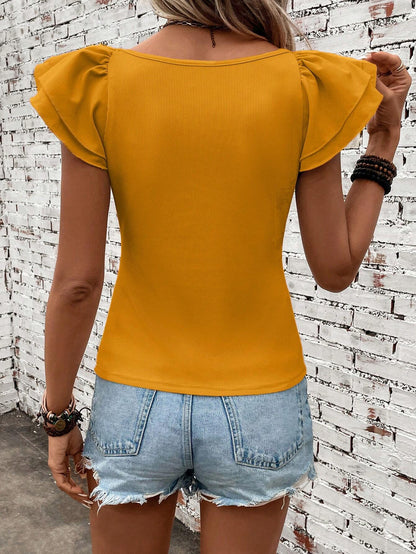 SHEIN - Clasi Camiseta unicolor de manga mariposa