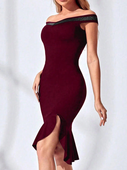 SHEIN - Clasi Vestido Para Mujer Con Hombros Descubiertos Con Adornos / MUJER