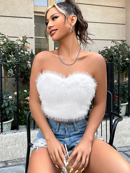 SHEIN - EZwear Top bandeau unicolor de peluche