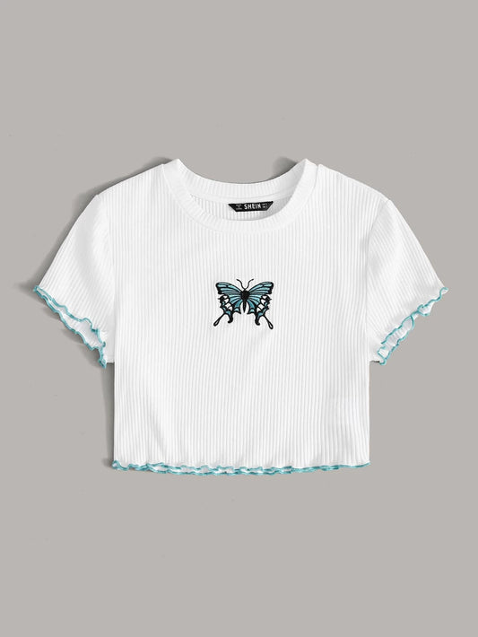 SHEIN EZwear Top corto con bordado de mariposa