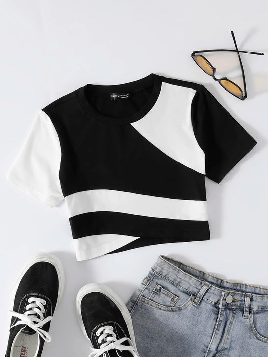 SHEIN - EZwear Camiseta crop de dos tonos