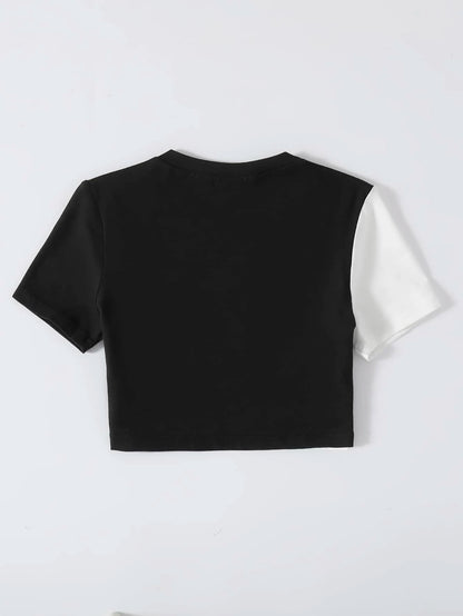 SHEIN - EZwear Camiseta crop de dos tonos