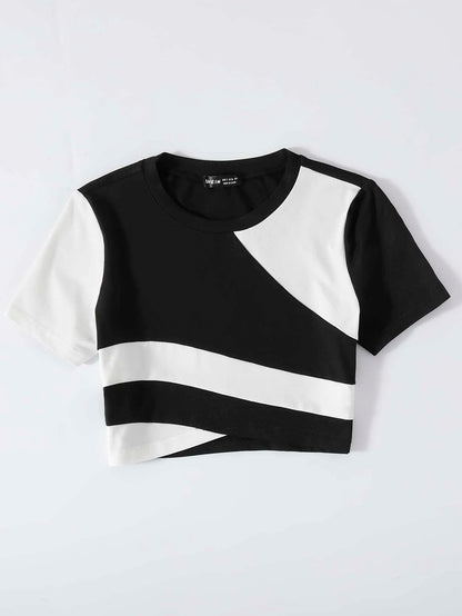 SHEIN - EZwear Camiseta crop de dos tonos