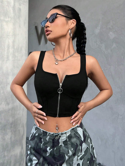 SHEIN - EZwear Top tank crop con cremallera