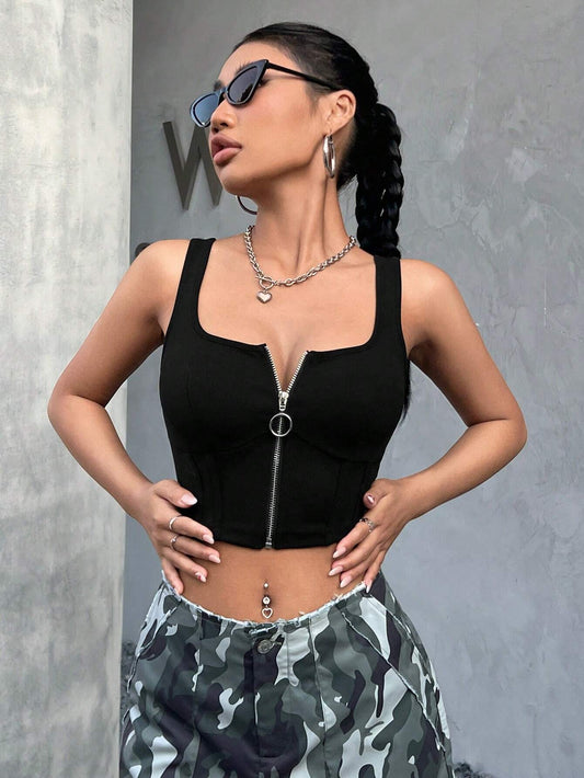 SHEIN - EZwear Top tank crop con cremallera