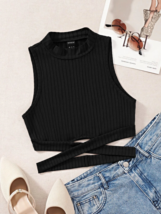 SHEIN EZwear Top tank tejido de canalé con tira cruzada